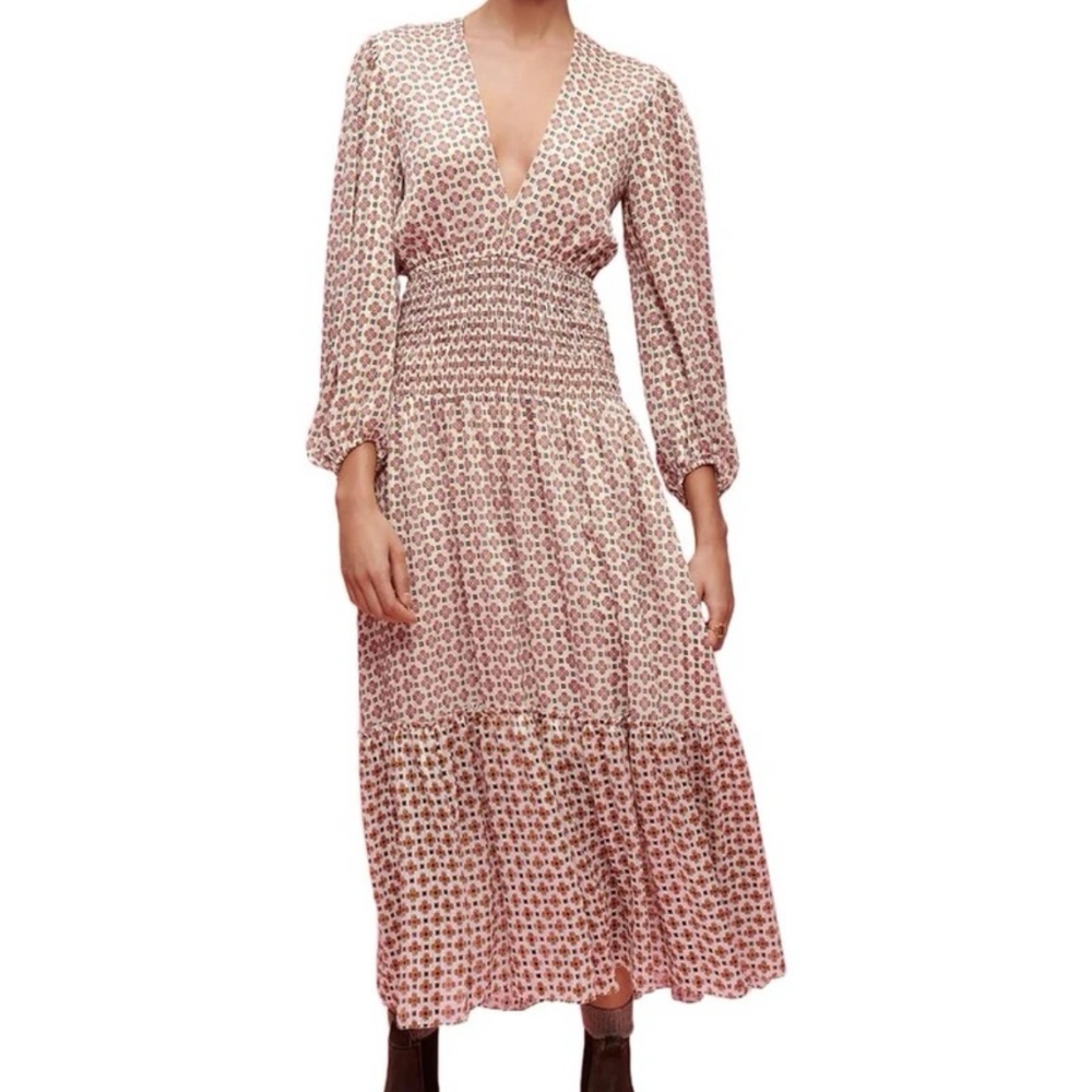 Women's Geometric Print Cinched Waist Maxi Dress Size 38 (US 6)